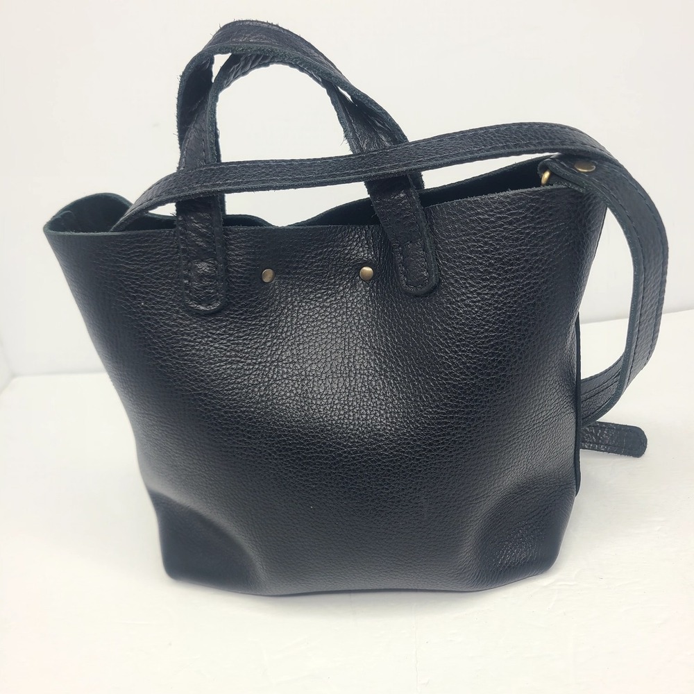 Portland Leather Goods Small Crossbody Tote Handbag Purse Black Pebbled Leather - Picture 3 of 6